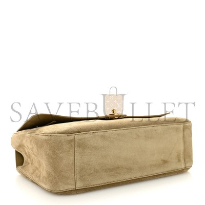 CHANEL SUEDE CALFSKIN SOUPLISSIMO MAXI FLAP DARK BEIGE (33*18*10cm)